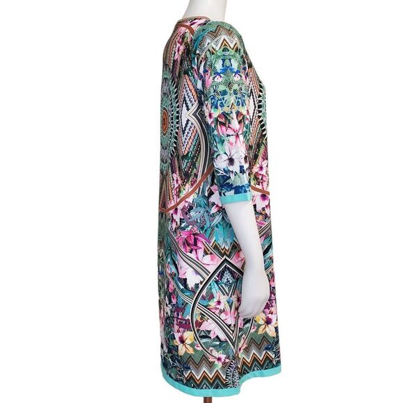 Claudia C Italy Dress Lightweight Sheath Size 42/10 Stunning Print gold Sparkle - Picture 4 of 8